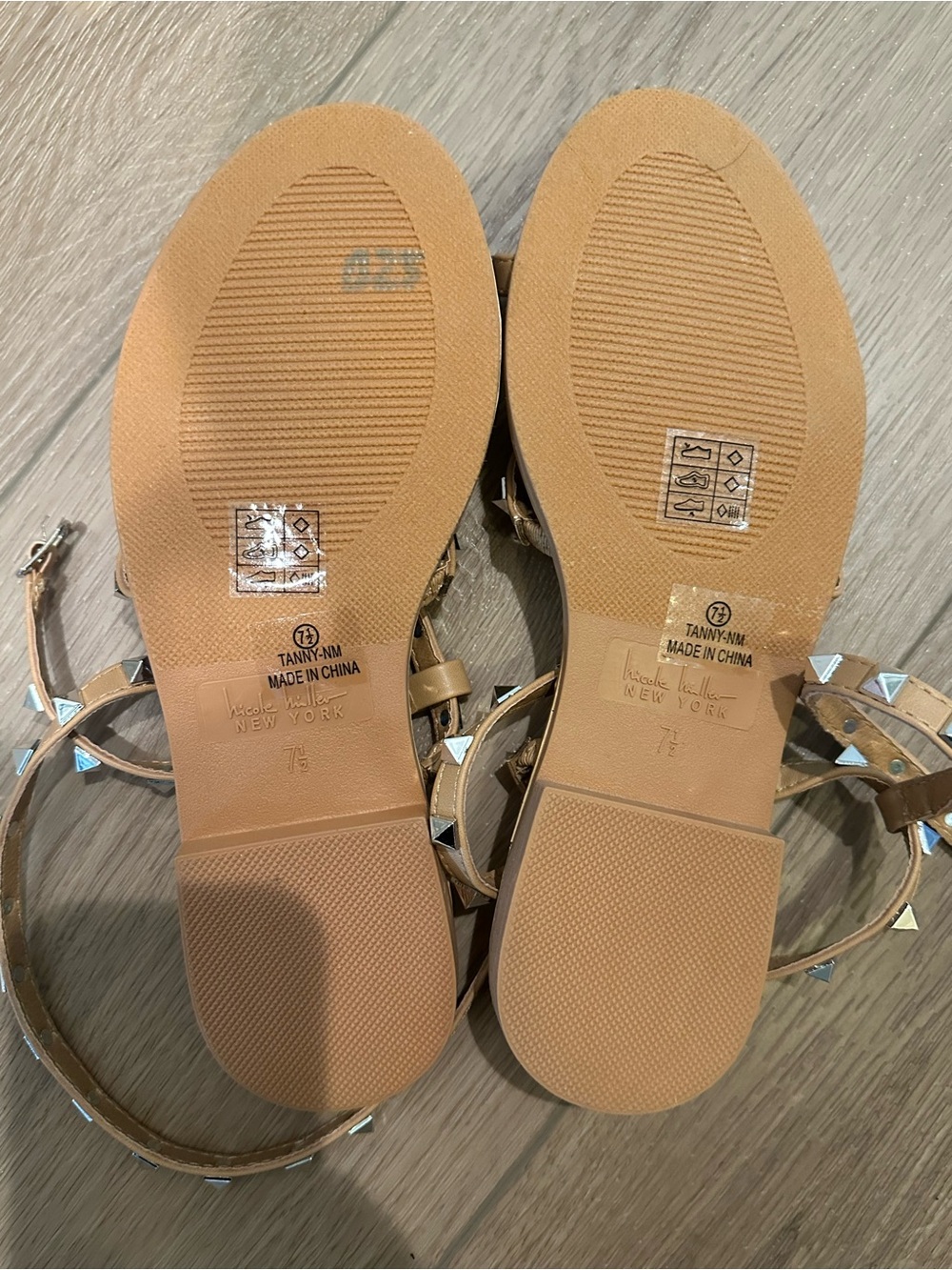 Stud-Trim Tan Strappy Sandals with Wraparound Ankle - Picture 2 of 3